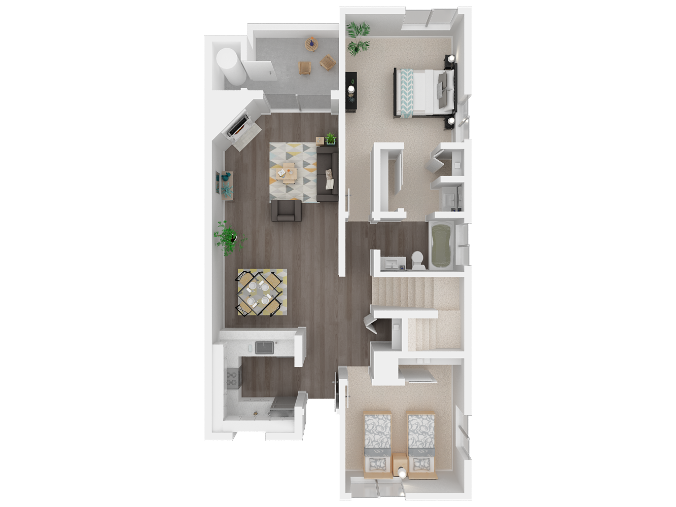 Floor plan for 4 beds, 2 baths, 1352 sqft